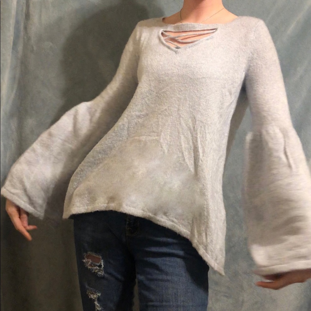 Bell sleeve Cashmere Women’s Blouse Baby Blue